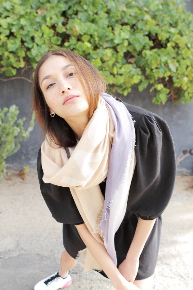 D/Luca Sanctuary Shades of Sand and Grey - Fine Silk Cashmere Scarf